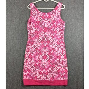 Just...Taylor Pink White Fitted Geometric Sleeveless Sheath Dress Size‎ 12